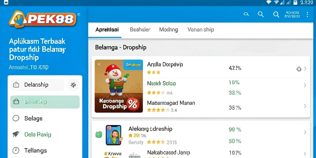 Tampilan antarmuka APEK88 dengan berbagai fitur dropship yang menarik.