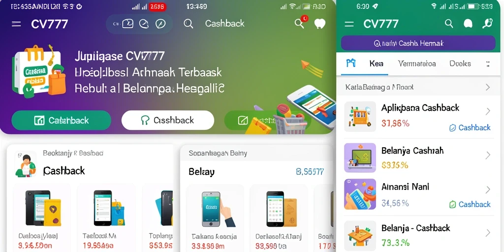 Tampilan antarmuka aplikasi Cashback CV777 yang menarik dan fungsional.