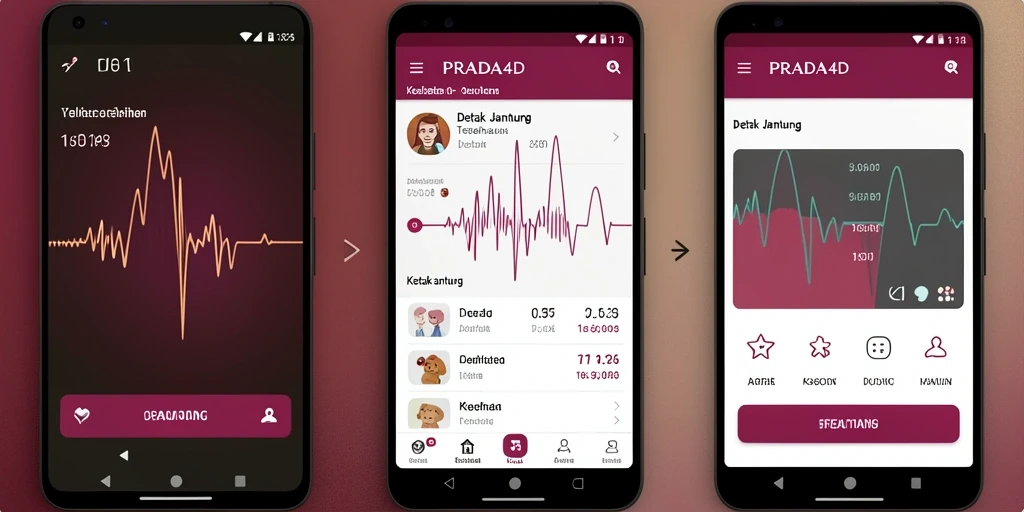 Antarmuka aplikasi PRADA4D yang menampilkan detak jantung real-time.